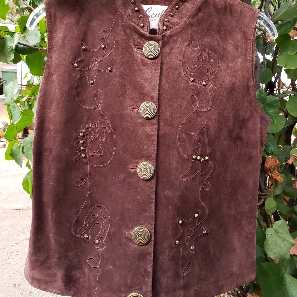 🐴 SCULLY Ladies Suede Vest Western Embellished S